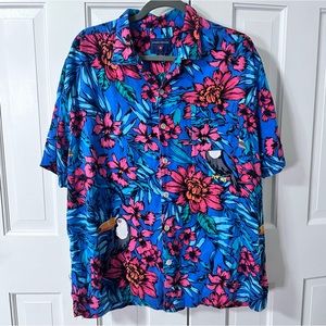 SADDLEBRED XL MEN SS TROPICS SHIRT 55 %CTN‎ 45% RAYON LEAVES-TOUCANS SHOWY SOFT